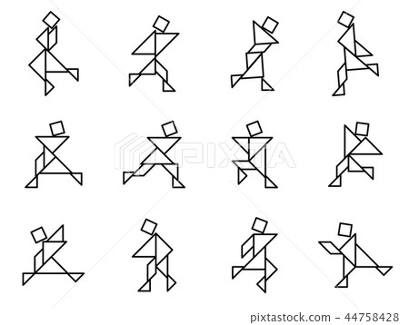 Set of Simple outline tangram people action 44758428