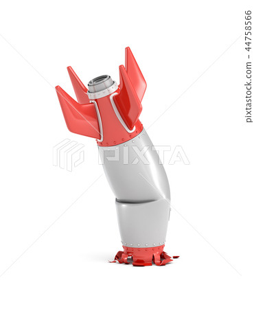 3d rendering of a retro space rocket broken after unsuccessful landing with its nose smashed into 44758566