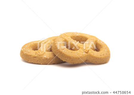 one side of two butter cookies on white background one side of two butter cookies on white background 44758654