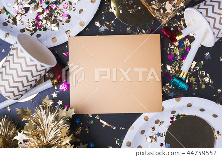 Blank golden greeting card with party cup Blank golden greeting card with party cup 44759552