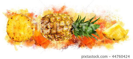 Pineapple on white background. Watercolor illustration 44760424