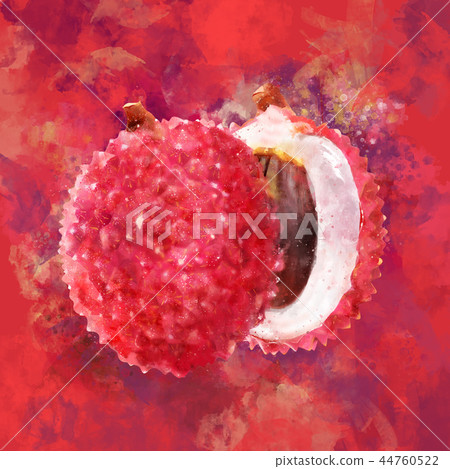 Lichi on red background. Watercolor illustration 44760522