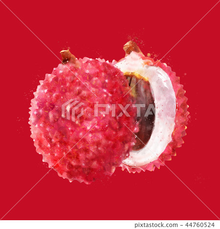 Lichi on red background. Watercolor illustration 44760524