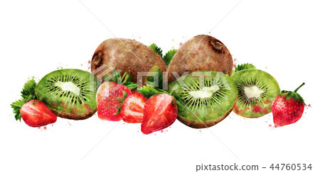 Strawberry and kiwi on white background. Watercolor illustration Strawberry and kiwi on white background. Watercolor illustration 44760534