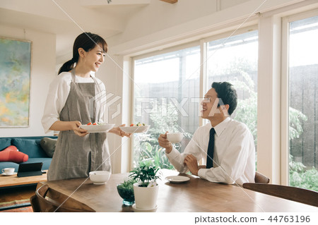 Breakfast image of newlyweds Japanese couple Breakfast image of newlyweds Japanese couple 44763196