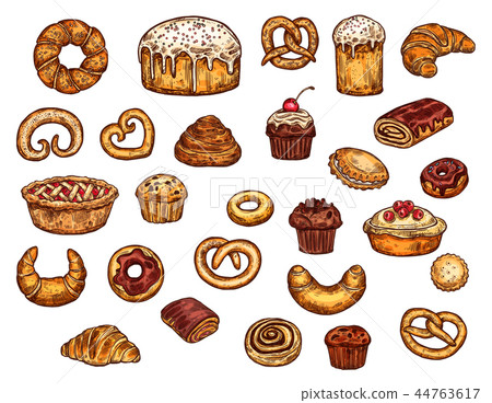 Bakery shop sweets, cakes and pastry 44763617