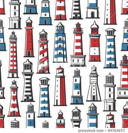 Lighthouse and beacon nautical seamless pattern 44763657