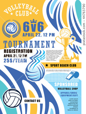 Volleyball sport game, vector poster 44763790