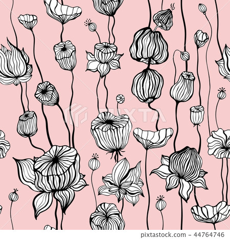 Vintage Seamless pattern with hand drawn Abstract Flowers Vintage Seamless pattern with hand drawn Abstract Flowers 44764746