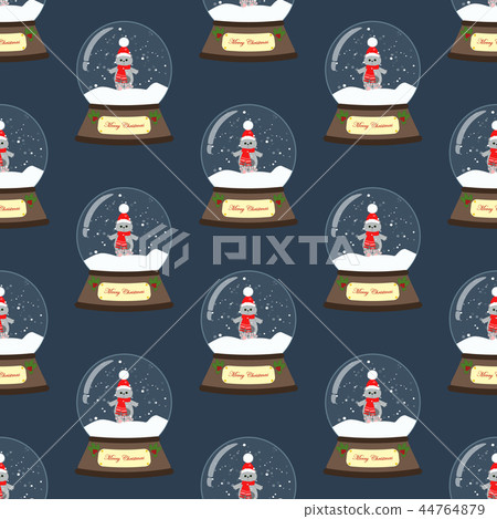 Christmas snow globe with cat seamless pattern Christmas snow globe with cat seamless pattern 44764879