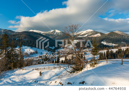 Winter morning mountain village outskirts 44764938