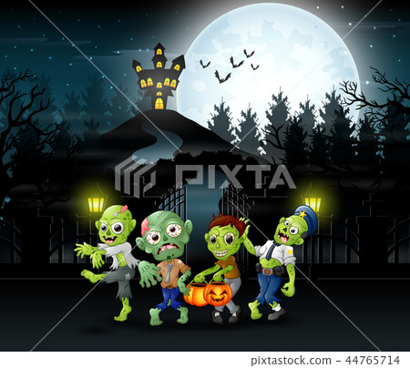 Cartoon of zombie group on the halloween with haun Cartoon of zombie group on the halloween with haun 44765714