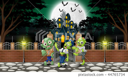 Cartoon of zombie group on the halloween day with Cartoon of zombie group on the halloween day with 44765734