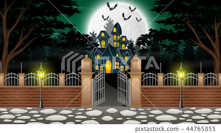 View of a haunted house with a background of full View of a haunted house with a background of full 44765855