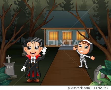 Happy halloween with vampire and skeleton in the h Happy halloween with vampire and skeleton in the h 44765947
