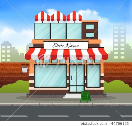Orange and red store building background Orange and red store building background 44766165