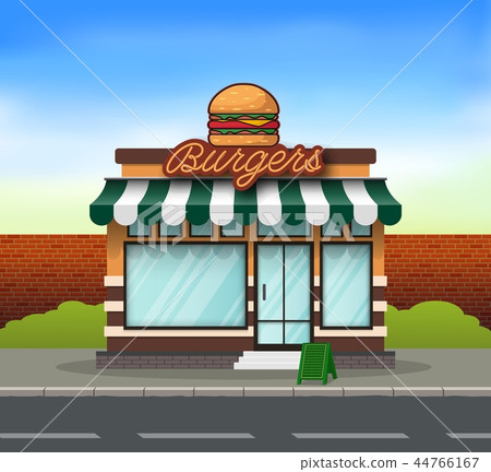 Burger store building background 44766167