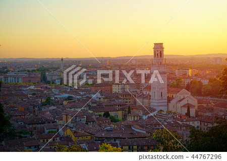 Top angle view of Verona, Italy at summer sunset Top angle view of Verona, Italy at summer sunset 44767296