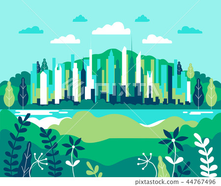 City Landscape Flat Design Urban Illustration Stock Illustration 44767496 Pixta