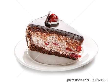 A piece of chocolate cake, isolated on a white background A piece of chocolate cake, isolated on a white background 44769636