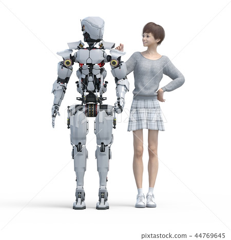 Humanoid robot and woman perming3DCG illustration material Humanoid robot and woman perming3DCG illustration material 44769645