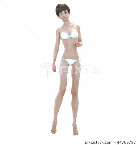 穿有白色比基尼泳裝的婦女與健康身體perming3DCG例證材料 44769788