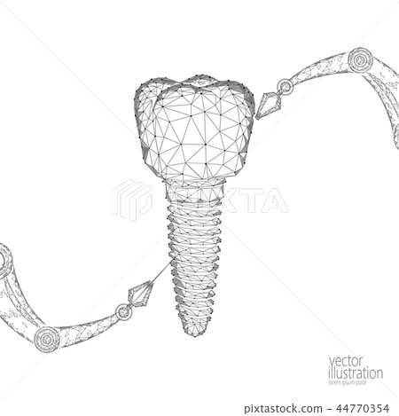 3d tooth innovation robot arm polygonal concept. Stomatology symbol low poly triangle abstract oral 3d tooth innovation robot arm polygonal concept. Stomatology symbol low poly triangle abstract oral 44770354
