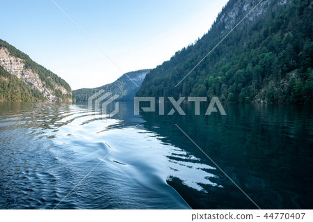 Stunning deep green waters of Konigssee, known as Germany deepest and cleanest lake 44770407
