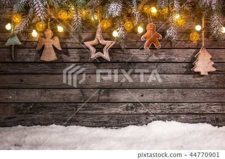 Christmas decoration on wooden background Christmas decoration on wooden background 44770901