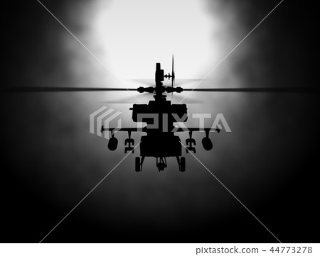 Silhouette of helicopter, soldiers rescue helicopter operations on sunset sky background. Copter in Silhouette of helicopter, soldiers rescue helicopter operations on sunset sky background. Copter in 44773278