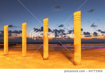 pillars on the beach in Haifa at sunset pillars on the beach in Haifa at sunset 44773908