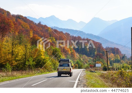 Car in the forest at Transfagarasan road 44774025