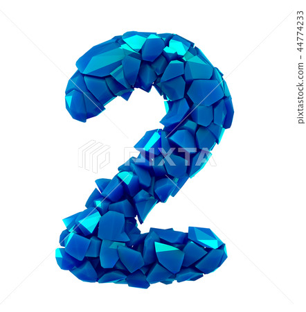 Number two 2 made of broken plastic blue color isolated white background 44774233