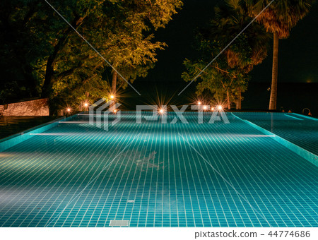 swimming pool blue at night have light 44774686