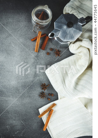 Background of coffee, cinnamon and anise stars 44775645