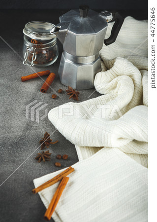 Background of coffee, cinnamon and anise stars 44775646