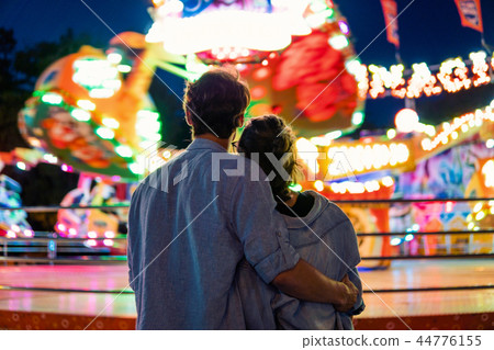 Lovely young hipster couple dating during summer sunset. Lovely young hipster couple dating during summer sunset. 44776155