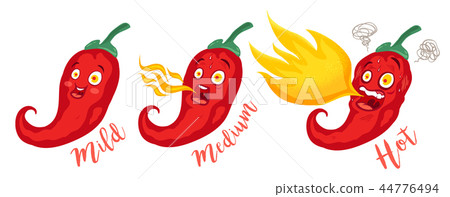 Cartoon different red chillies. 44776494