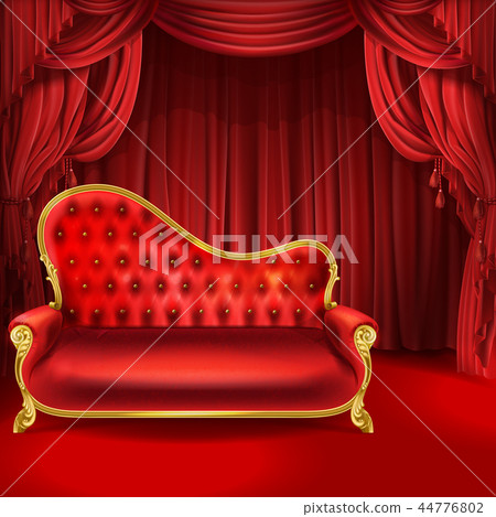 Theater concept, red sofa, scene curtains Theater concept, red sofa, scene curtains 44776802