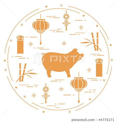 Happy New Year 2019 card Chinese New Year symbols Happy New Year 2019 card Chinese New Year symbols 44778171