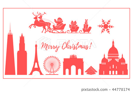 Santa Claus in sleigh flying over buildings Santa Claus in sleigh flying over buildings 44778174