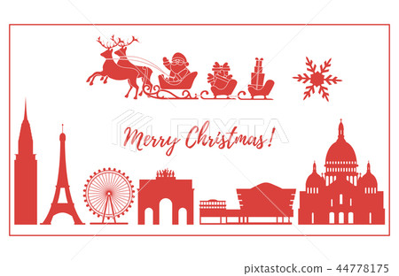 Santa Claus in sleigh flying over buildings 44778175