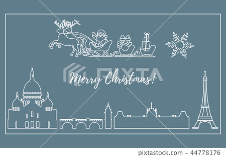 Santa Claus in sleigh with deers flying over Paris Santa Claus in sleigh with deers flying over Paris 44778176