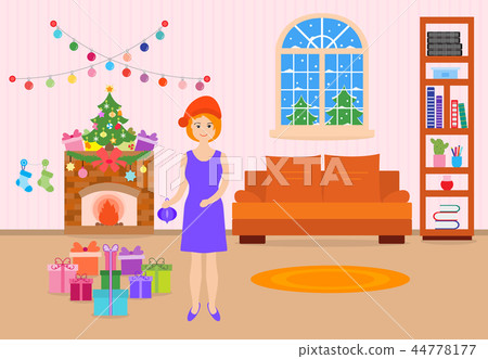 Living room decorated for Christmas, New Year 44778177