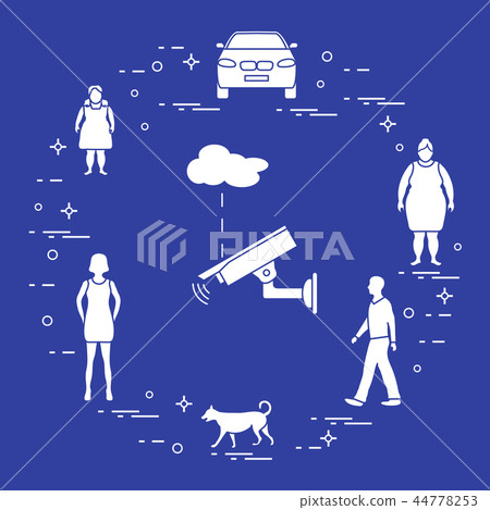 Security camera, dog, women, girl, man, car 44778253