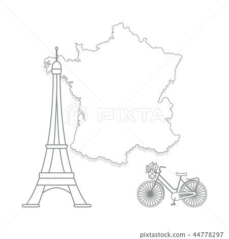 Map of France, tower, bicycle Map of France, tower, bicycle 44778297