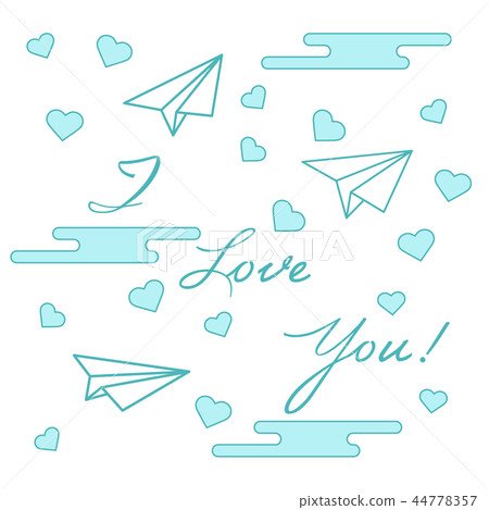 Paper airplane, hearts, clouds Valentine's Day. Paper airplane, hearts, clouds Valentine's Day. 44778357