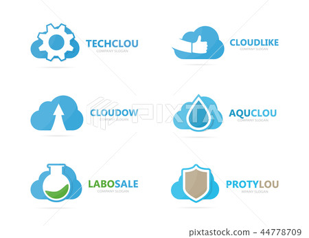 Set of cloud logo combination. Unique upload and network logotype design template. 44778709