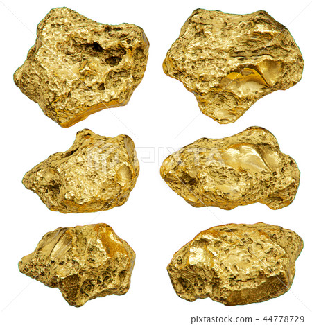 Gold nugget isolated on white background. 3d rendering. 44778729