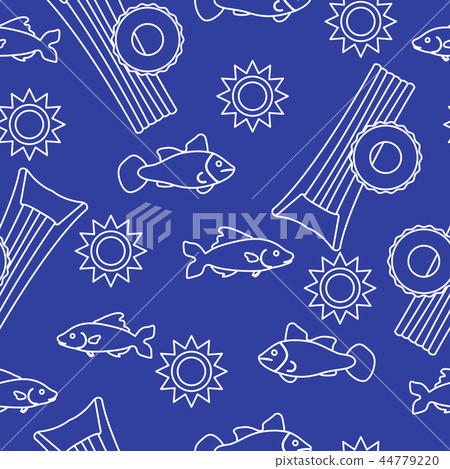 Pattern with fish, sun, inflatable mattress 44779220